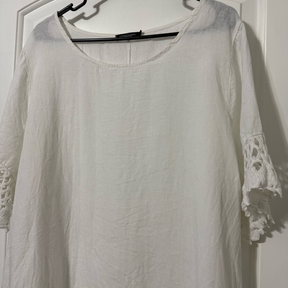 Lungo L’arno Linen Top Blouse White Women’s Size 1X Made In Italy Beach - Picture 2 of 5